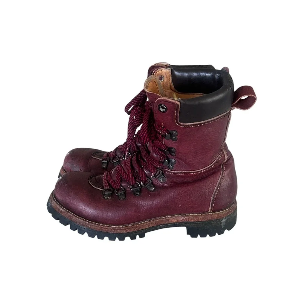 Vintage Burgundy Leather Thinsulate Hiking Boots Vibram Sole‎ Made in USA 7.5